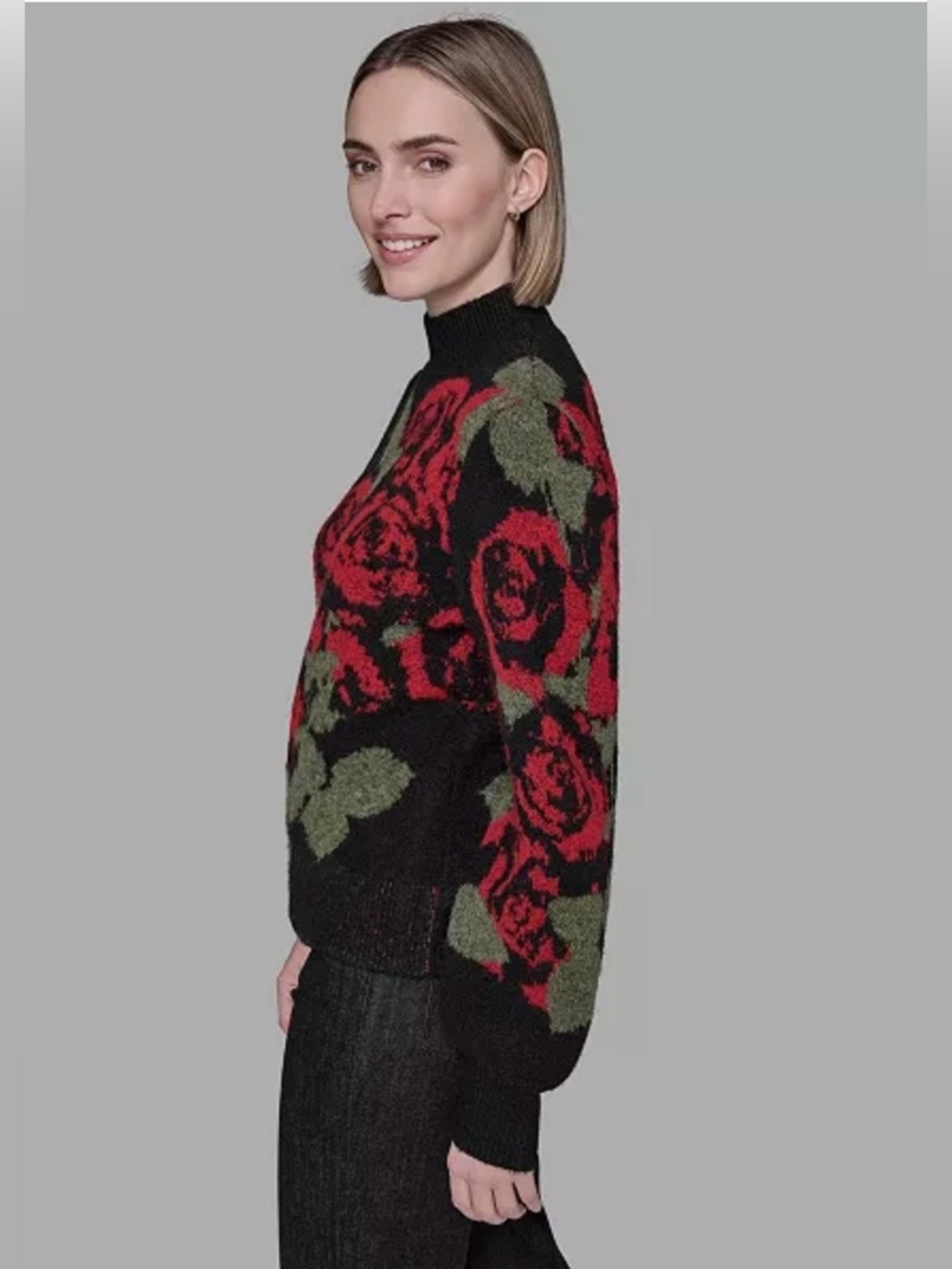KARL LAGERFELD PARIS
Women's Mock Neck Rose Print Sweater - Picture 2 of 6